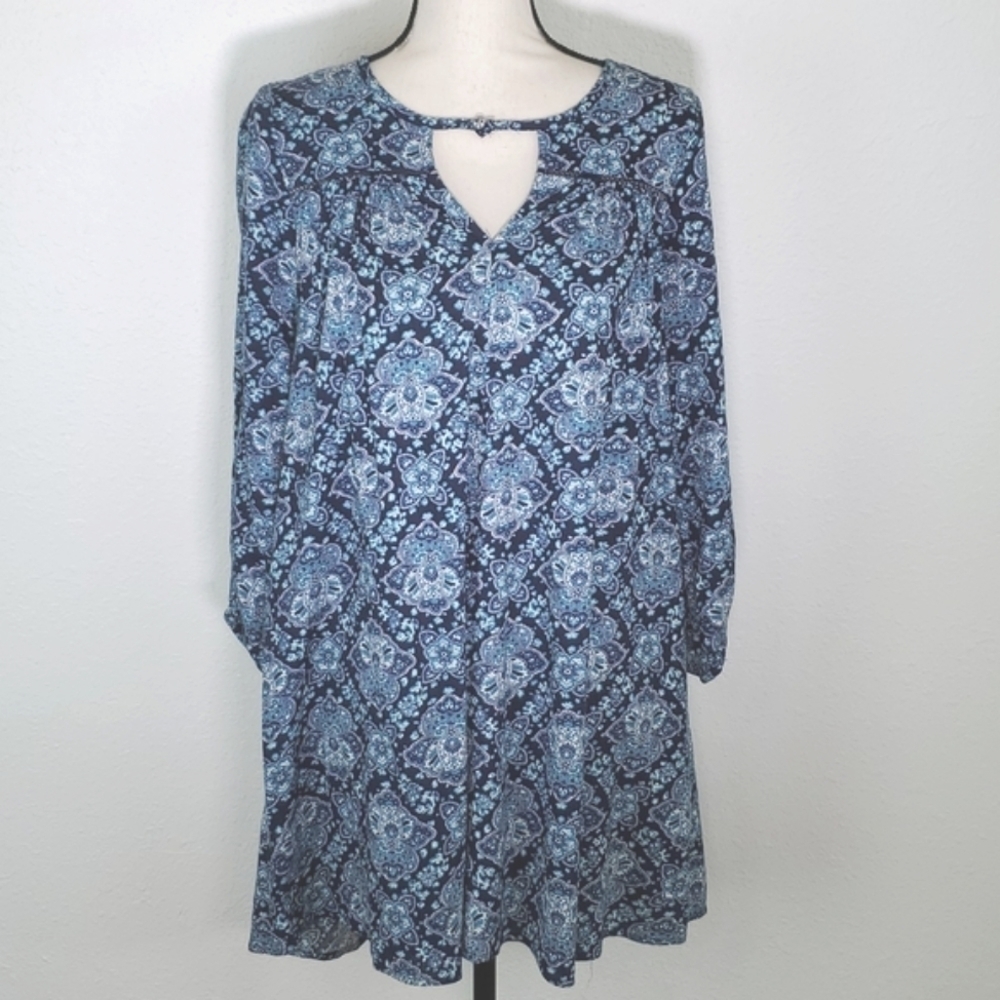 AMERICAN EAGLE Blue Boho Paisley Whimsical Swing Shift Dress, size XS
